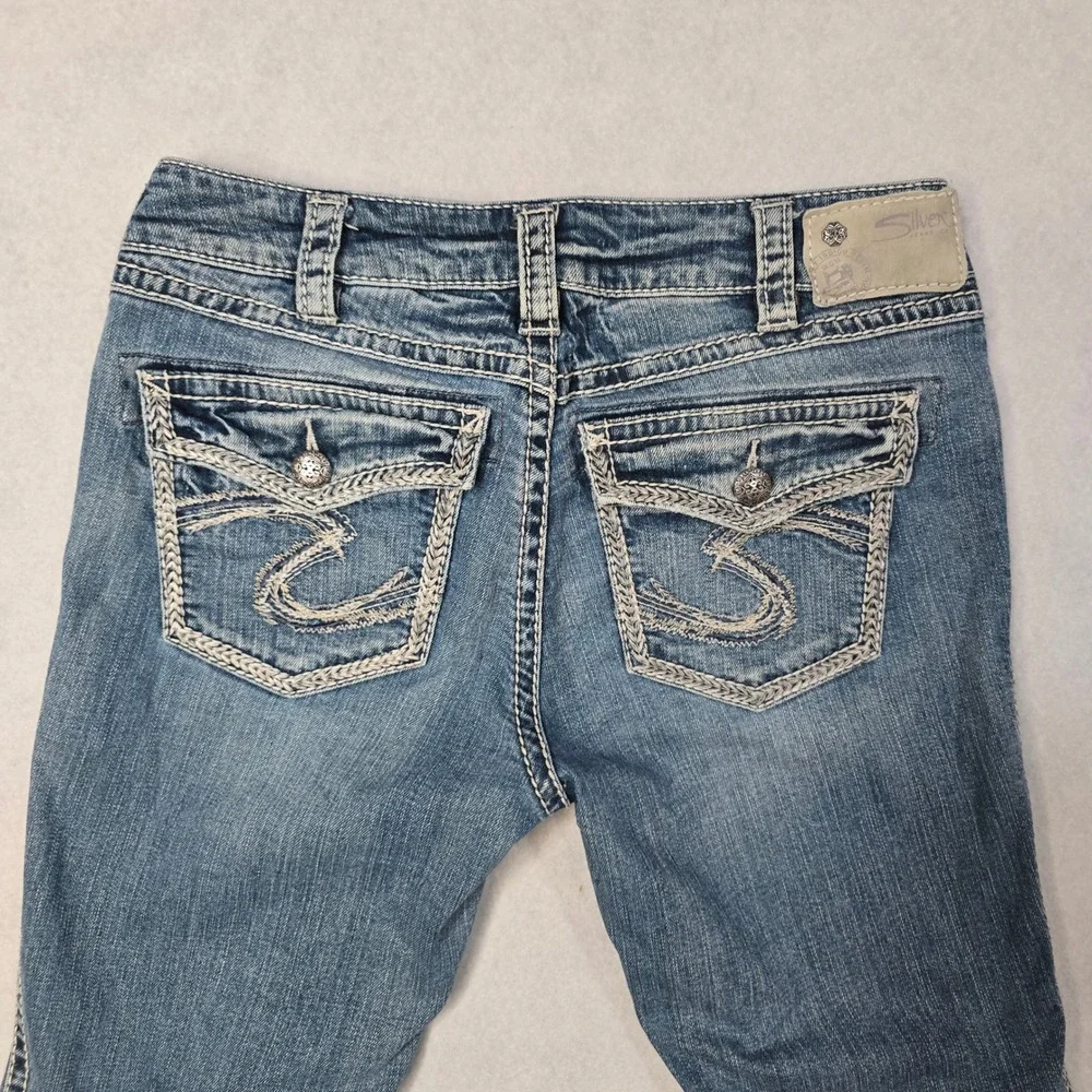 Silver Jeans Co Suki Mid Slim Bootcut Blue Denim Braided Seam W30 L33